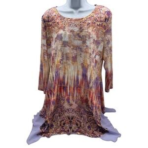 One World Live & Let Live Flowy Pastel‎ Tunic Bead M Abstract Ethereal Whimsical